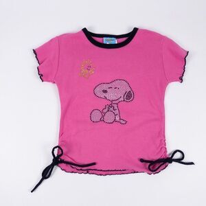 Peanuts Snoopy Woodstock Y2K Rhinestone Graphic Top Pink Girls 6X